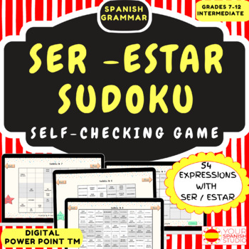 Preview of SER and ESTAR 54 expressions in Spanish  SUDOKU digital game NO PREP