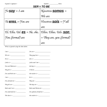 SER practice worksheets and reference chart by barbara davis | TpT
