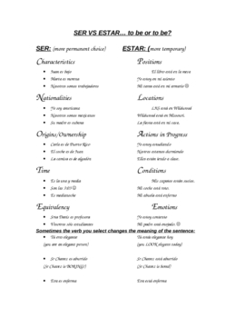 SER vs ESTAR, Notes, examples, 100 practice sentences by barbara davis