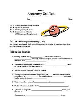 Preview of SES 4U Astronomy Unit Test