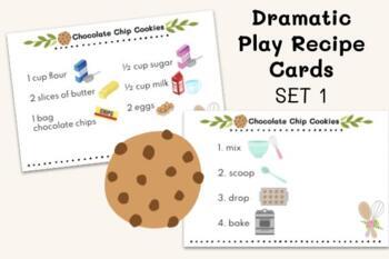 Preview of SET 1 PRINTABLE 20 Dramatic Play Recipe Cards for Kids Play Pretend Food Dishes