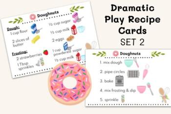 Preview of SET 2 PRINTABLE 20 Dramatic Play Recipe Cards for Kids Play Pretend Food Dishes