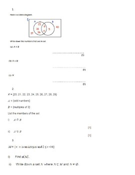 Preview of SET NOTATION Worksheet