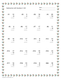 SET of 4 Handouts: Subtraction with Numbers 1-20. Fun Beac