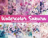 SET of Sakura Watercolor Digital Papers - 20 images