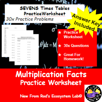 Preview of SEVENS Multiplication Tables 30x Question Worksheet **Editable w/Answer Key**