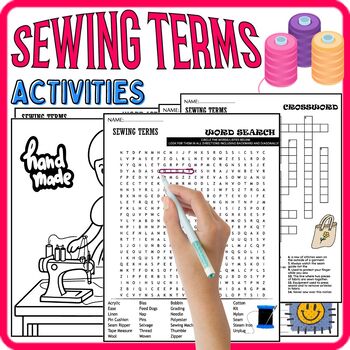 Preview of SEWING TERMS ACTIVITIES,Coloring,Wordsearch & Crosswords