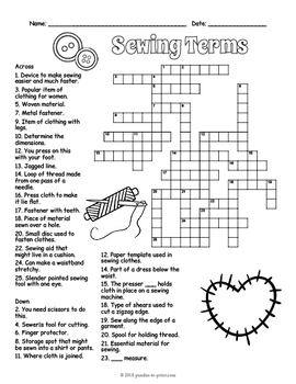 Sewing Machine Parts Crossword Puzzle, Family Consumer Sciences