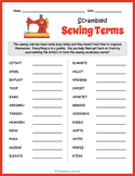 SEWING TERMS Word Scramble Puzzle Worksheet Activity