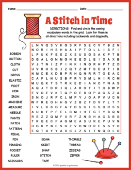 Preview of SEWING TERMS Word Search Puzzle Worksheet Activity