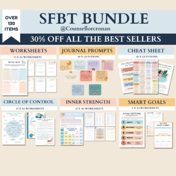 Preview of SFBT Bundle worksheets and more, solution focused therapy, goal setting, cbt