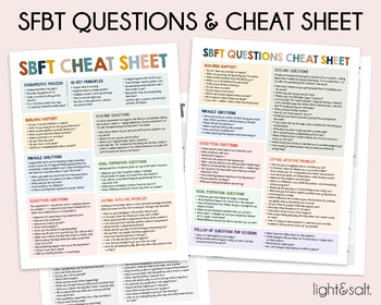 Preview of SFBT, Solution focused therapy questions, SFBT cheat sheet, Therapy worksheet