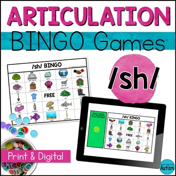 Preview of SH Articulation Game: /sh/ BINGO for Speech Therapy | Print and Digital