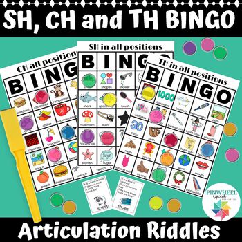 Preview of SH, CH, & TH Articulation BINGO Riddles Printable Speech Therapy Games