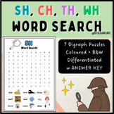 SH, CH, TH, WH Consonant Digraph Word Search | Phonics Activities