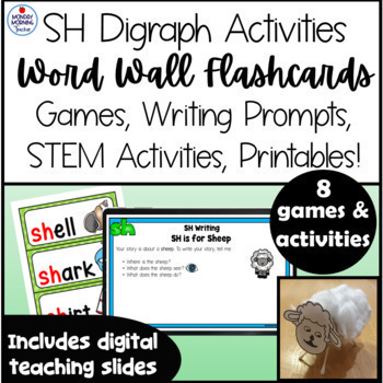 Preview of SH Digraph Flashcards Games Activities Printables STEM building activities