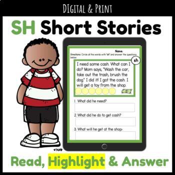 Preview of SH Digraph Short Stories with Comprehension Questions