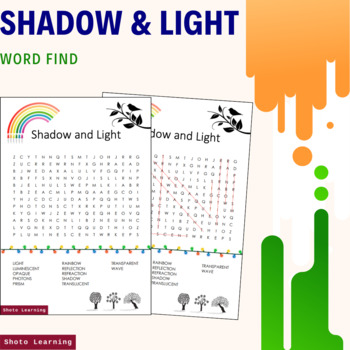 Preview of SHADOW AND LIGHT SCIENCE ACTIVITY WORD FIND SEARCH FINDER GAME VOCABULARY WORDS