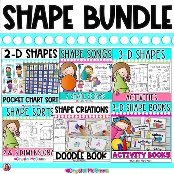 Preview of SHAPE BUNDLE | 2d and 3d Shapes | Shape Recognition Activities | 10 Sets