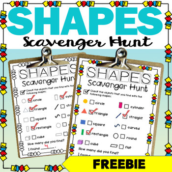 Preview of SHAPE HUNT | FREE Geometry Scavenger Hunt | Math + PE for Kindergarten