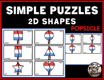 Preview of SHAPE PUZZLES matching task sensory shapes PATRIOTIC RED WHITE BLUE POPSICLES