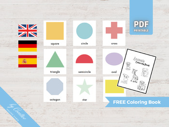 Preview of SHAPES • 12 Montessori Cards • German English Spanish Flash Card • Nomenclature