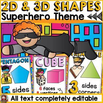 Preview of SUPERHERO CLASS DECOR: EDITABLE SHAPES: 2D AND 3D SHAPES