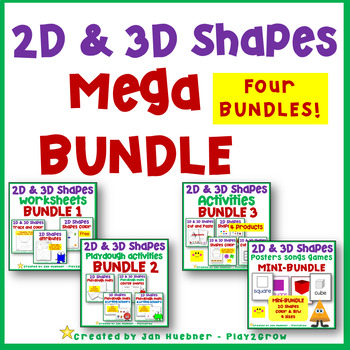 Preview of 2D and 3D MEGA SHAPES BUNDLE Worksheets Activties Centers Cut and Paste