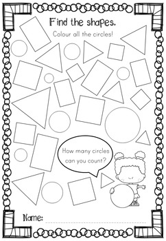 SHAPES - Confetti, Find the Shape, Count the Shapes No Prep Worksheets