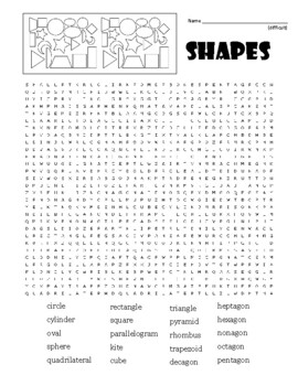 SHAPES - difficult wordsearch with coloring page (Sub Plan Use?)