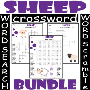 SHEEP WORD SEARCH/SCRAMBLE/CROSSWORD BUNDLE PUZZLES TPT