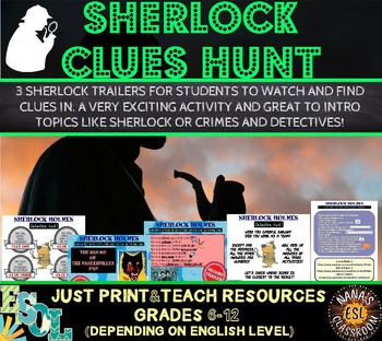 Preview of Detective Sherlock Holmes clue hunt game for ESL/ELL fun and challenging intro