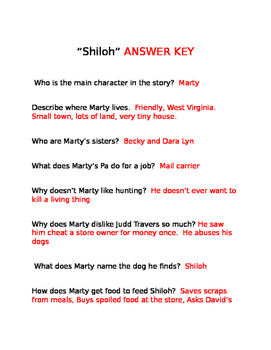 SHILOH Book Questions and Answer Key by Ashley Kara | TPT