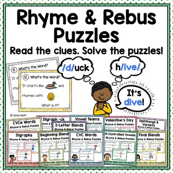 Preview of SHORT & LONG VOWELS, BLENDS, DIGRAPHS and MORE!  Onset & Rime Task Card Puzzles