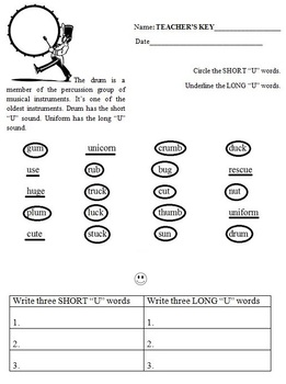 Preview of SHORT & LONG U Worksheet