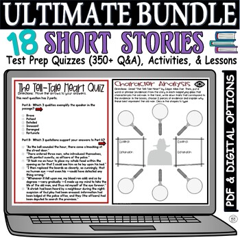 Preview of SHORT STORIES Comprehension Unit Activities Distance Learning Digital Bundle