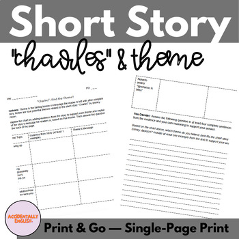 Preview of SHORT STORY: "Charles" Theme Worksheet (Print-and-Go!)