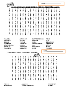 Preview of SHORT STORY UNIT / ELEMENTS OF FICTION WORD SEARCH - ENGLISH