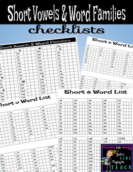 Preview of Short Vowel & Word Families Checklist [Data Assessing Spreadsheet]