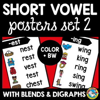 Preview of BLENDS & DIGRAPHS WORD FAMILY LIST POSTERS OR STUDY READING SHEETS SHORT VOWEL