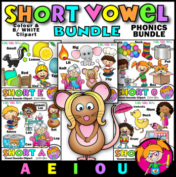 Preview of SHORT VOWELS Clipart Bundle {Lilly Silly Billy}