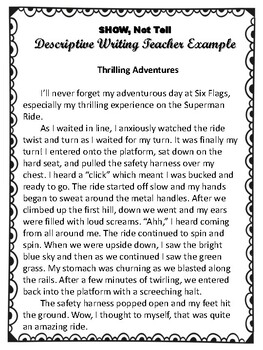 SHOW, Not Tell Descriptive Writing Activities with Teacher Essay Example