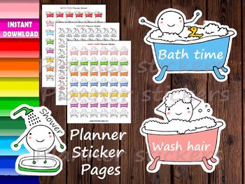 Preview of SHOWER, BATH Time & Wash HAIR Planner Sticker Pages,Printable Happy stickers