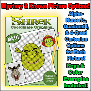 Preview of SHREK Coordinate Graph Mystery Pictures! Ordered Pairs - Shrek, Donkey, & Fiona!