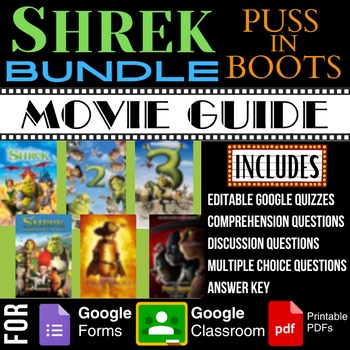 Preview of SHREK & Puss in Boots Movies Bundle Guides Worksheets Google Forms Quizzes