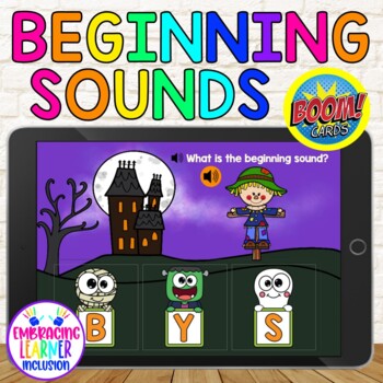 Preview of Halloween Themed BEGINNING SOUNDS BOOM Learning Deck with Audio