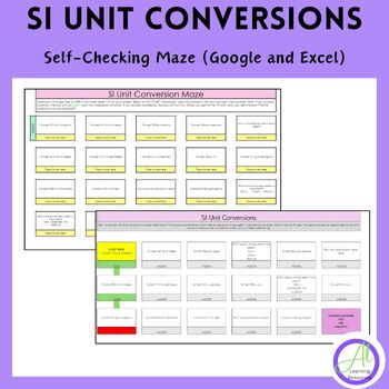 Preview of SI Unit Conversion - Self- Checking Maze - Google Sheets and Excel Versions