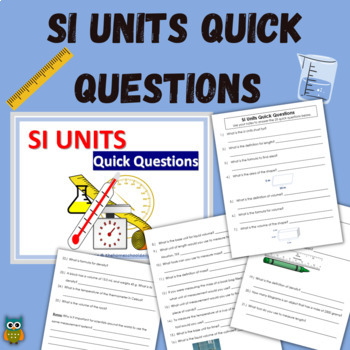 Preview of SI Units Quick Questions PowerPoint & Worksheet Set
