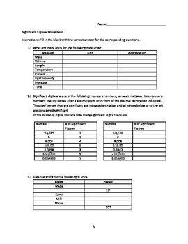 Preview of SI Units and Significant Figures Worksheet