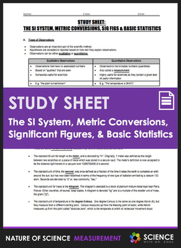 Preview of SI or Metric System Unit Conversions and Significant Figures Study Sheet FREE